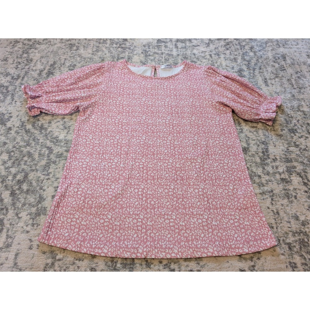 Zeagoo Pink Animal Print Pleated Top Puff Sleeve Leopard Blouse Women's Medium